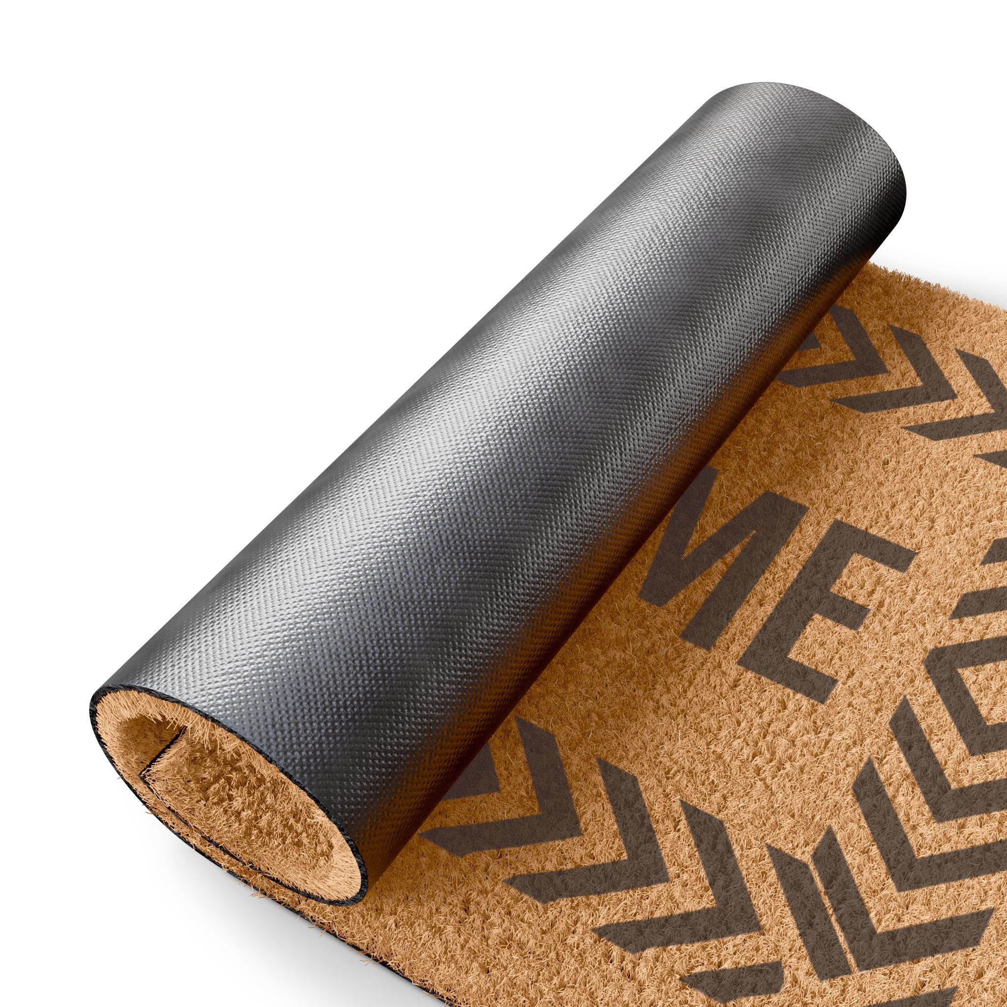 Natural Coir Welcome Doormat with Geometric Border