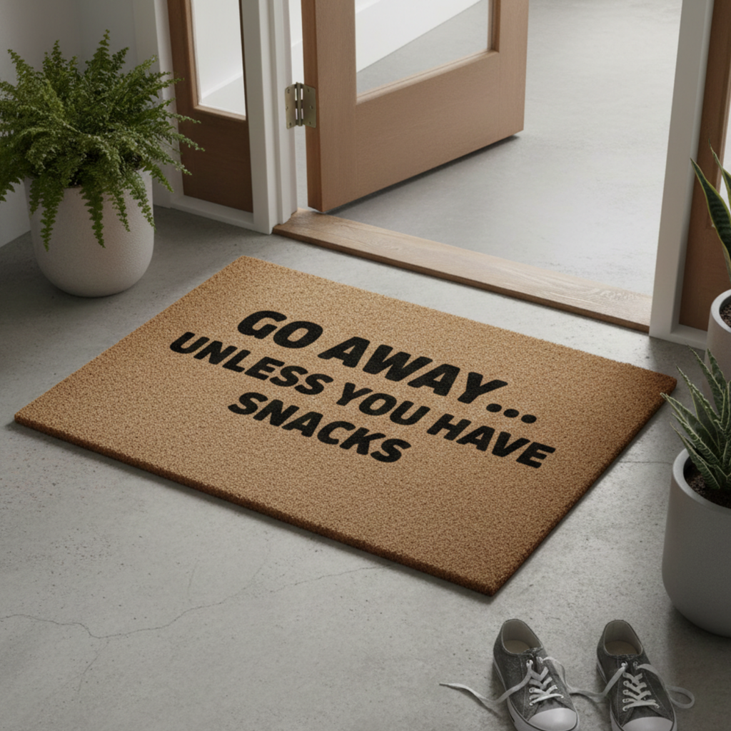 Funny Doormat - 'Go Away… Unless You Have Snacks' Welcome Mat