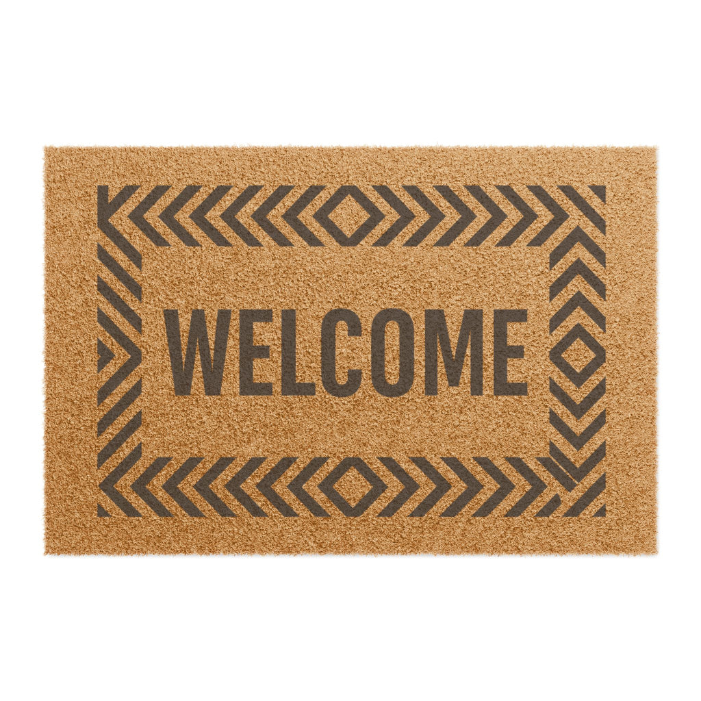 Natural Coir Welcome Doormat with Geometric Border