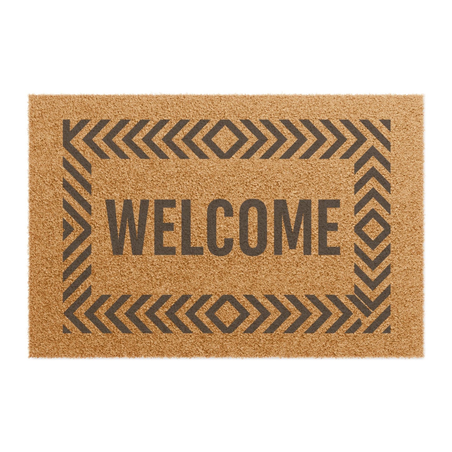 Natural Coir Welcome Doormat with Geometric Border