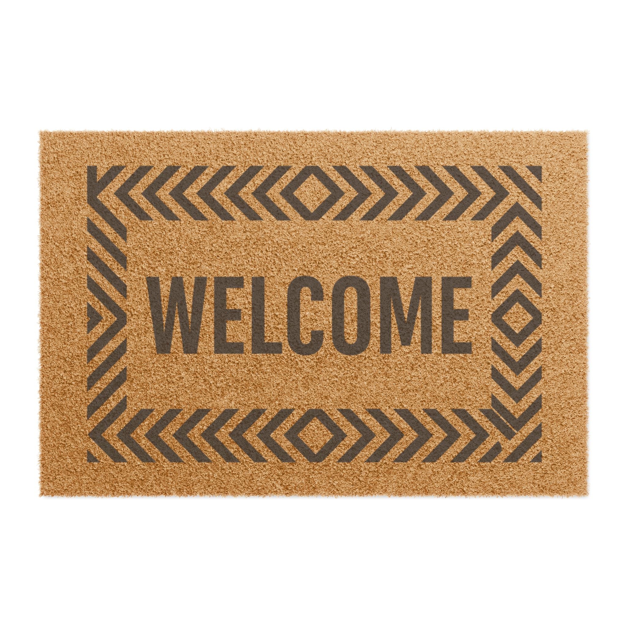 Natural Coir Welcome Doormat with Geometric Border