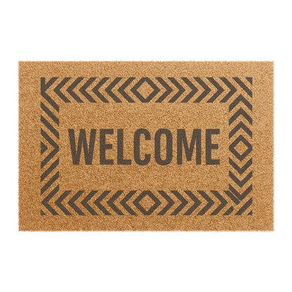 Natural Coir Welcome Doormat with Geometric Border