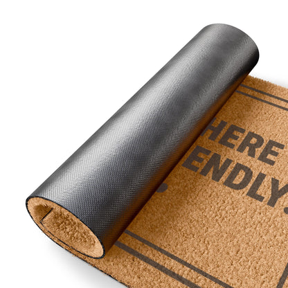 Doormat — “Santa, Stop Here - The Dog Is Friendly” Holiday Welcome Mat